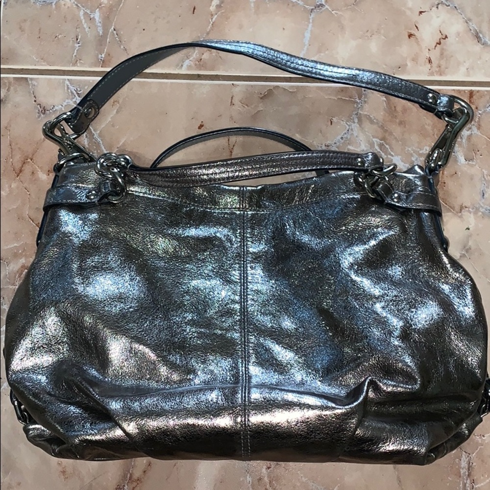 NWOT COACH Metallic Silver Satchel Purse